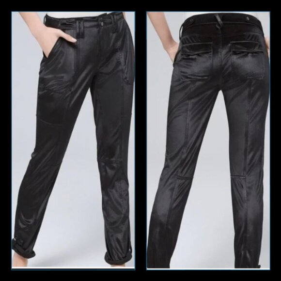 White House Black Market Utility Pants The Straight Ankle Black Velvet Size 10 - Picture 1 of 14